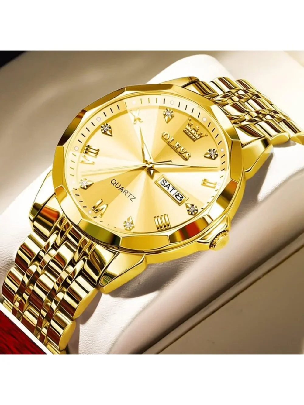 Men's All Gold Diamond Analog Quartz Stainless Waterproof Luminous Round Watch